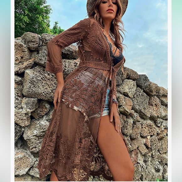 MakeMeChic Other - Women’s brown lace boho cover-up